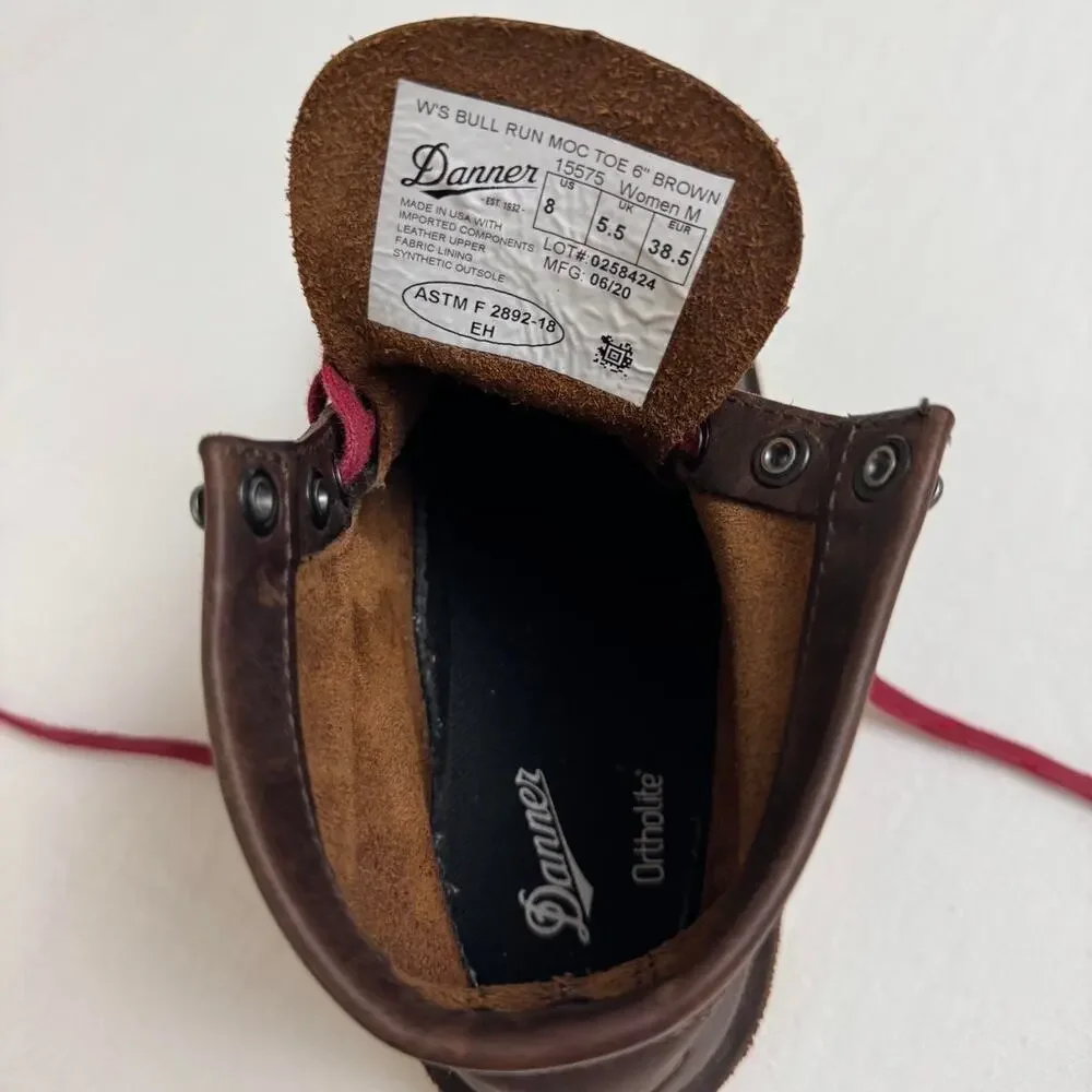 Danner Bull Run Moc Toe 6" Brown Leather Lace Up Boots Style 15575 Size US 8 - Picture 5 of 8